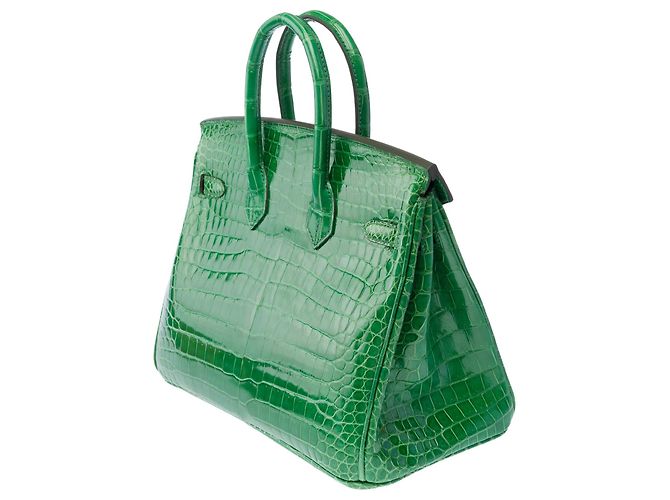 Hermès Borsa HERMES Birkin 25 in Pelli esotiche Verde - 103879 - vista 6