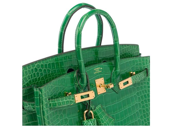 Hermès Borsa HERMES Birkin 25 in Pelli esotiche Verde - 103879 - vista 7