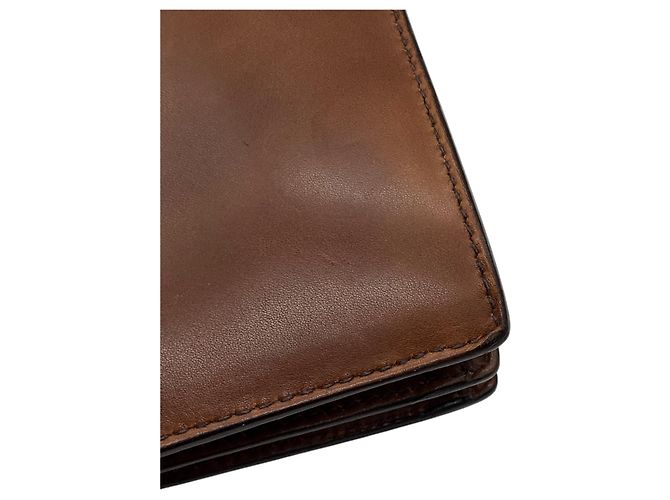 Borsa a tracolla Prada in pelle di vitello Antik Soun Cuoio Ebano marrone con placca logo - vista 13