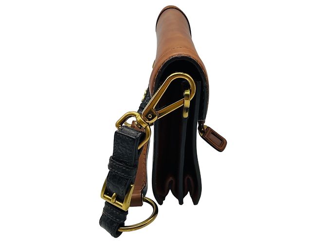 Borsa a tracolla Prada in pelle di vitello Antik Soun Cuoio Ebano marrone con placca logo - vista 2