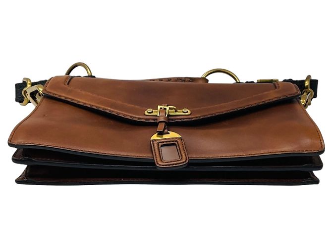 Borsa a tracolla Prada in pelle di vitello Antik Soun Cuoio Ebano marrone con placca logo - vista 4
