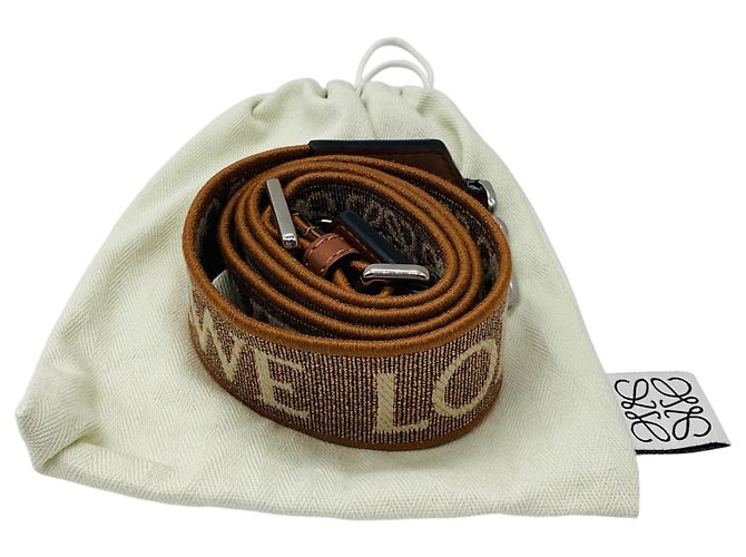 Tracolla in jacquard Anagram Loewe Tan Shimmer Cammello - vista 2