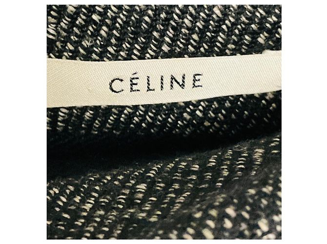 Céline Falda acampanada de tweed de lana negro / blanco Celine - vista 4