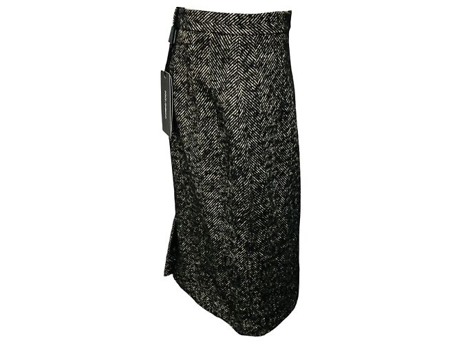Falda lápiz de tweed negro / marfil Dolce & Gabbana - vista 2
