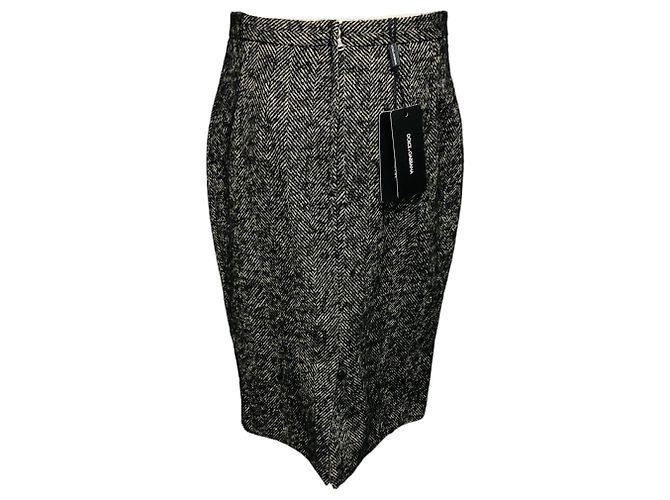 Falda lápiz de tweed negro / marfil Dolce & Gabbana - vista 3