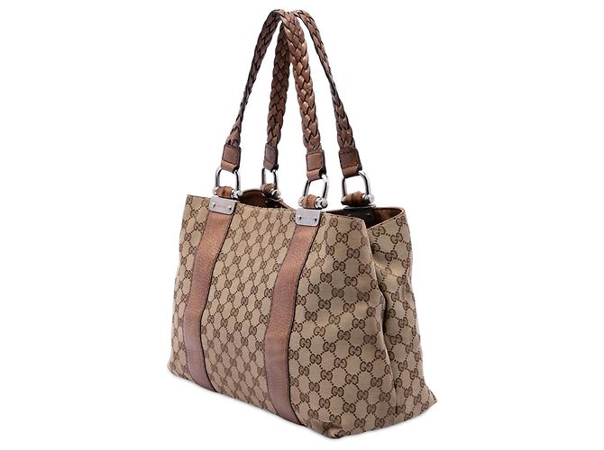 Borsa Tote Gucci Medium GG Canvas Bamboo Libeccio Marrone - vista 2