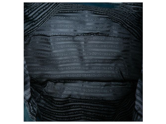 Borsa tote convertibile Prada Vitello Shine blu con tasca frontale - vista 4