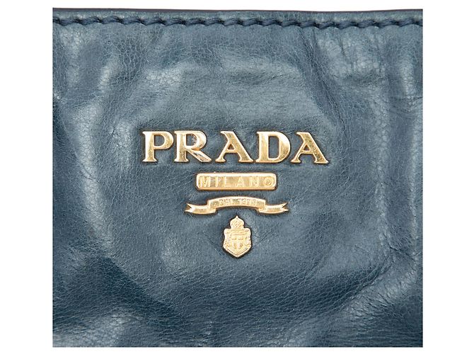 Borsa tote convertibile Prada Vitello Shine blu con tasca frontale - vista 5
