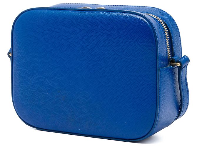 Borsa Camera Classic Monogram Small in Grain De Poudre Blu Saint Laurent - vista 2