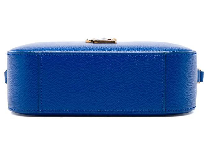 Borsa Camera Classic Monogram Small in Grain De Poudre Blu Saint Laurent - vista 3