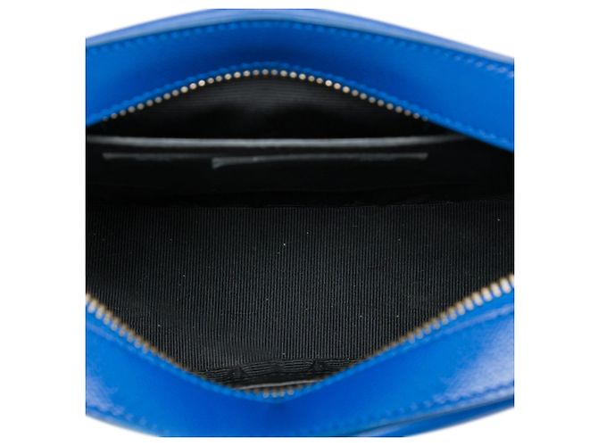 Borsa Camera Classic Monogram Small in Grain De Poudre Blu Saint Laurent - vista 4