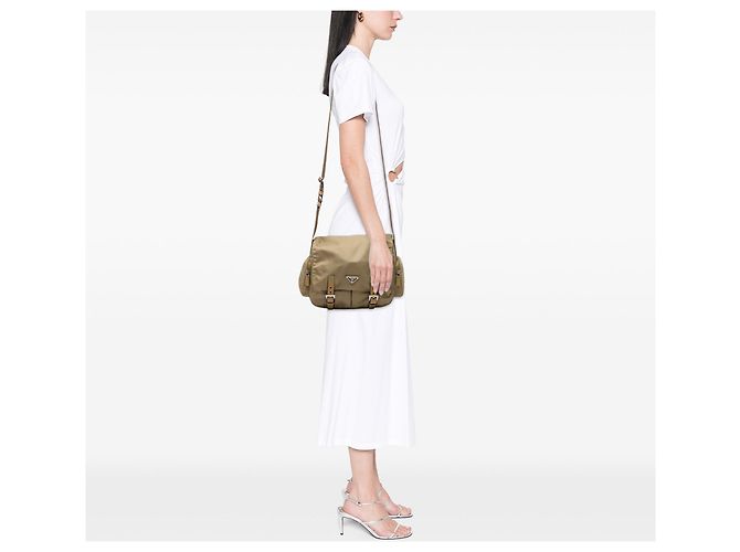 Double Bolsa Messenger Prada Tessuto de fivela dupla Bege - vista 12