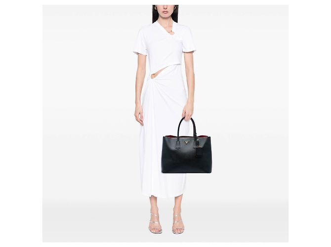 Prada Large Double Satchel aus Saffiano-Leder in Schwarz - Ansicht 5