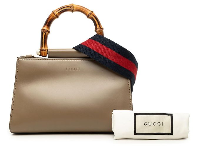 Bamboo Borsa Satchel Gucci Mini Nymphaea in pelle di vitello marrone con Web e Bambù - vista 7