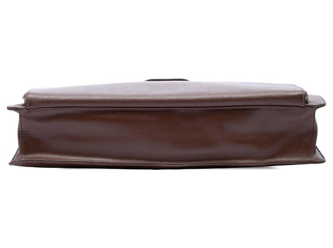 Borsa business Prada Saffiano Cuir marrone con tasca frontale con zip - vista 3