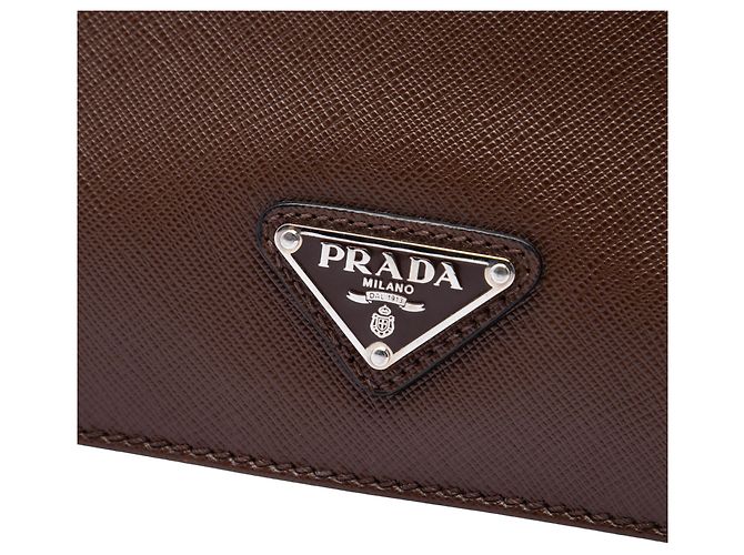 Borsa business Prada Saffiano Cuir marrone con tasca frontale con zip - vista 5
