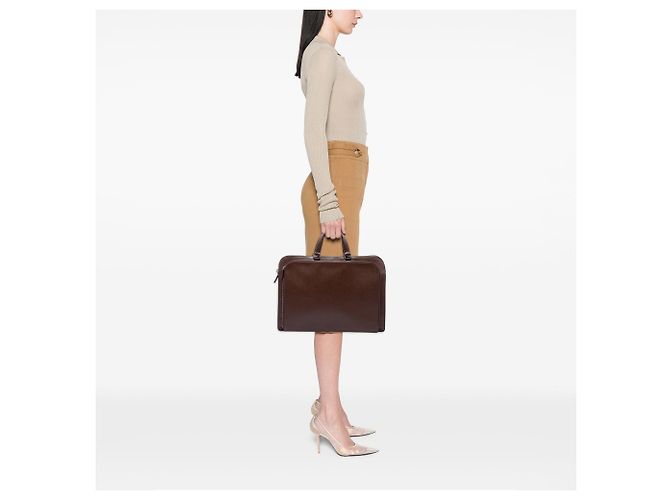 Borsa business Prada Saffiano Cuir marrone con tasca frontale con zip - vista 6