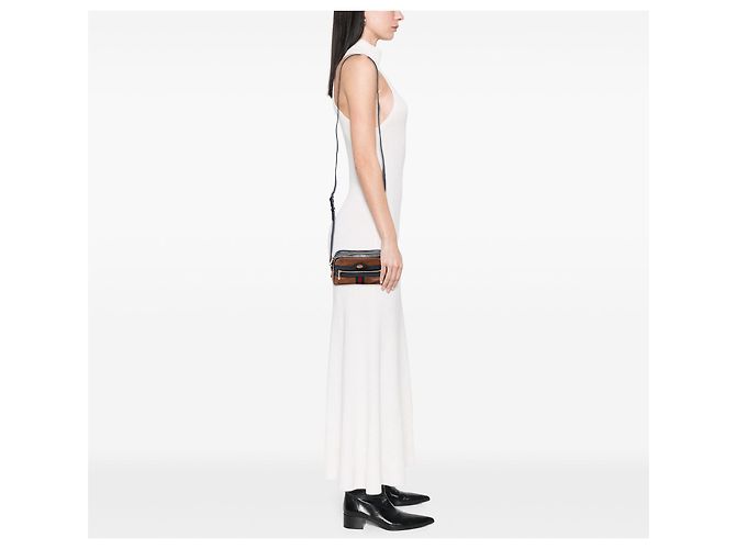 Borsa a Tracolla Mini Suede Web Ophidia Gucci Marrone - vista 6