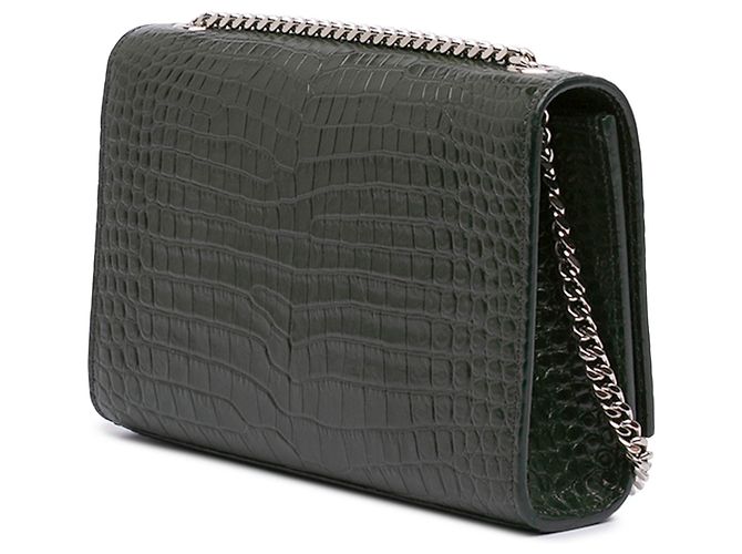 Borsa a tracolla Kate con nappina in pelle embossed croc Medium verde Saint Laurent - vista 2