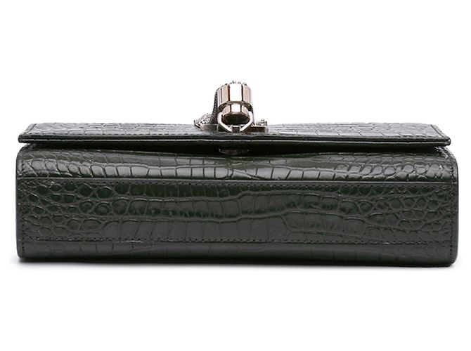 Borsa a tracolla Kate con nappina in pelle embossed croc Medium verde Saint Laurent - vista 3