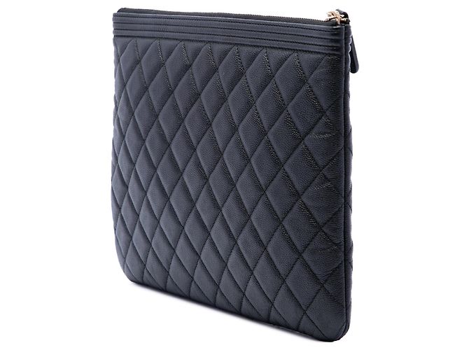 Clutch Chanel Boy O Case Medium Quilted Caviar Nera Nero - vista 2