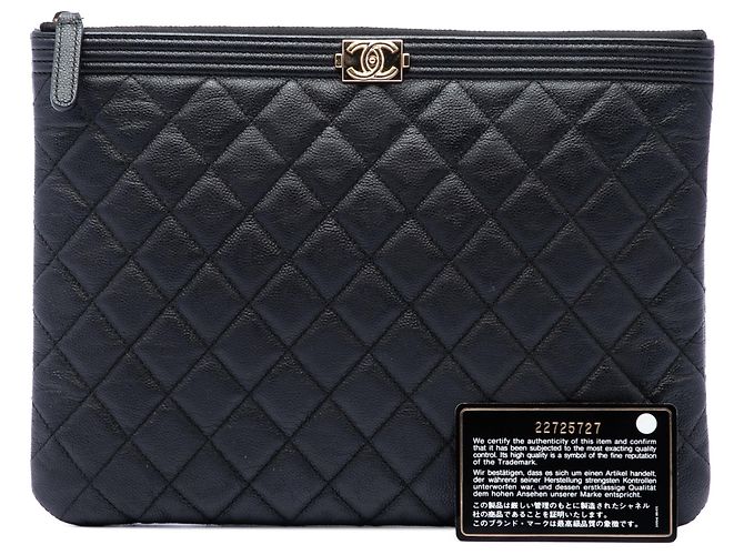 Clutch Chanel Boy O Case Medium Quilted Caviar Nera Nero - vista 7