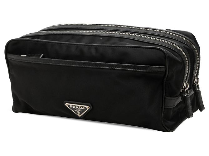 Pouch da viaggio Prada in Re-Nylon nero con rifiniture in Saffiano - vista 2