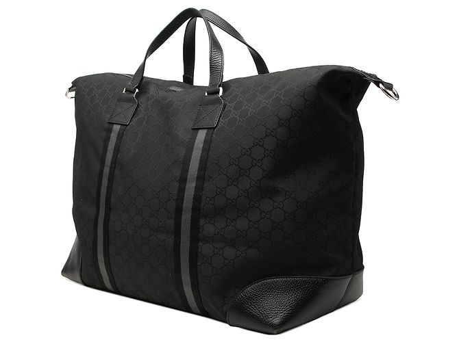 Sac Duffle Gucci XL GG en nylon noir avec bande Web - vue 2