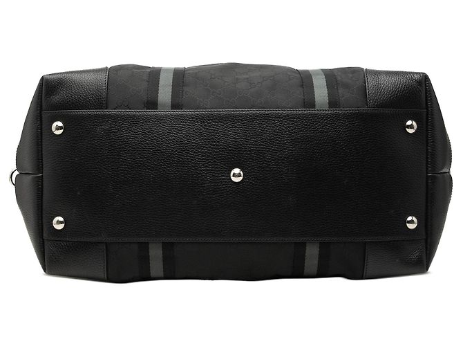 Sac Duffle Gucci XL GG en nylon noir avec bande Web - vue 3