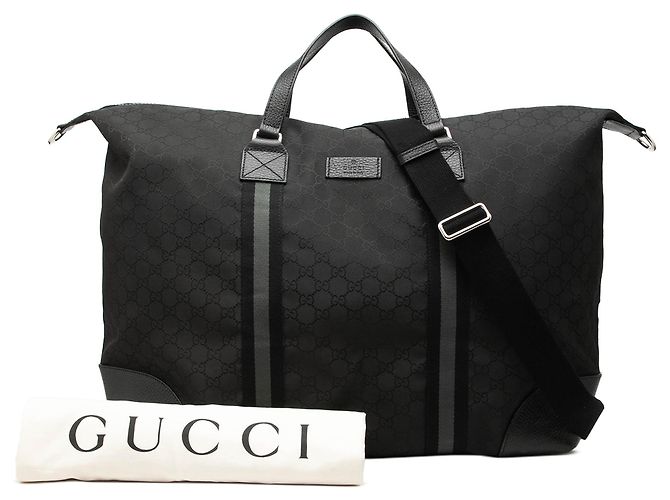 Sac Duffle Gucci XL GG en nylon noir avec bande Web - vue 7
