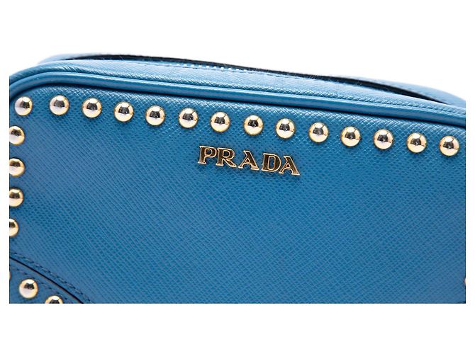 Borsa Camera Prada Studded Saffiano Blu - vista 5