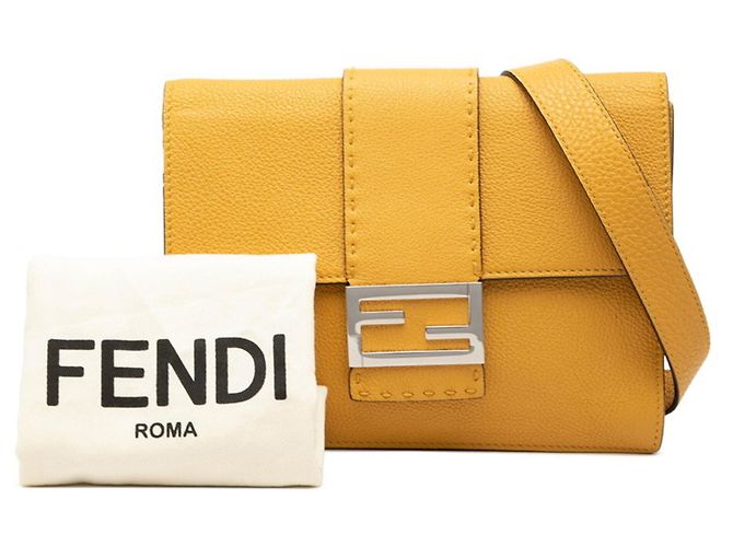 Borsa a tracolla e spalla Fendi Flat Bucket Medium Giallo - vista 7
