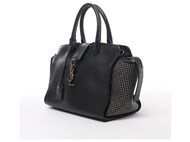 Borsa Saint Laurent Paris Downtown Cabas in pelle e borchie Nera 481909 Nero - vista 2