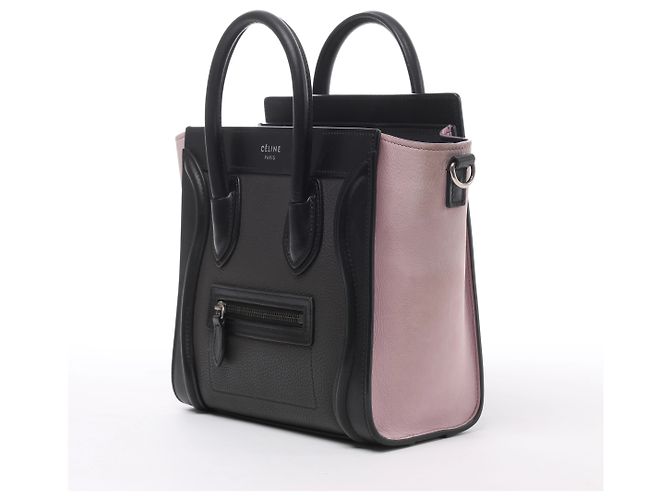 Céline Borsa Celine Luggage Nano in pelle e camoscio Nero x Rosa - vista 2