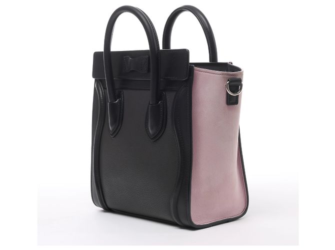 Céline Borsa Celine Luggage Nano in pelle e camoscio Nero x Rosa - vista 3