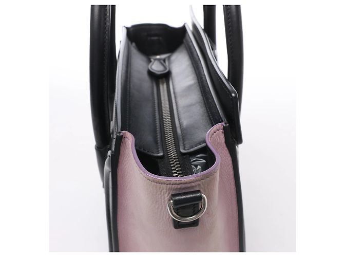 Céline Borsa Celine Luggage Nano in pelle e camoscio Nero x Rosa - vista 5