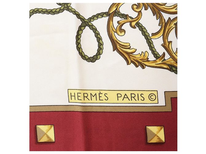Hermès Carré 90 "LES CLES" Seidentuch Burgundy Gelb - Ansicht 10