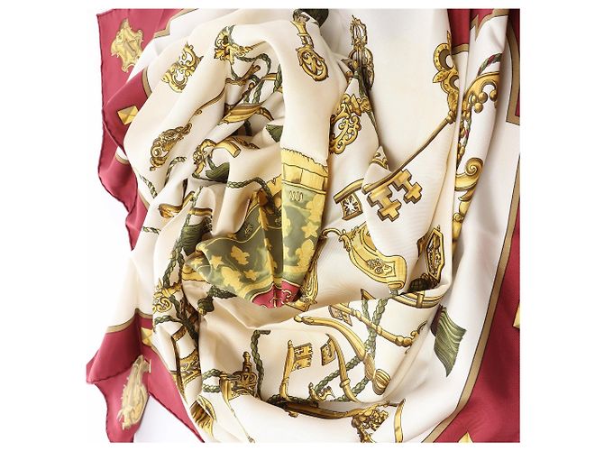 Hermès Carré 90 "LES CLES" Seidentuch Burgundy Gelb - Ansicht 14