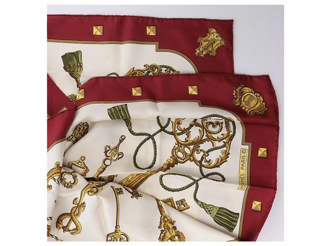 Hermès Carré 90 "LES CLES" Seidentuch Burgundy Gelb - Ansicht 4