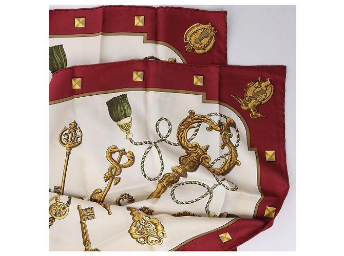Hermès Carré 90 "LES CLES" Seidentuch Burgundy Gelb - Ansicht 5