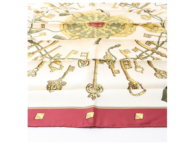 Hermès Carré 90 "LES CLES" Seidentuch Burgundy Gelb - Ansicht 7