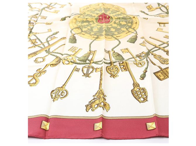 Hermès Carré 90 "LES CLES" Seidentuch Burgundy Gelb - Ansicht 9