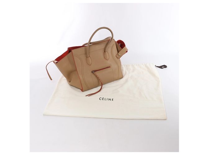 Céline Borsa a mano Celine Luggage Phantom in pelle Beige x Red - vista 13