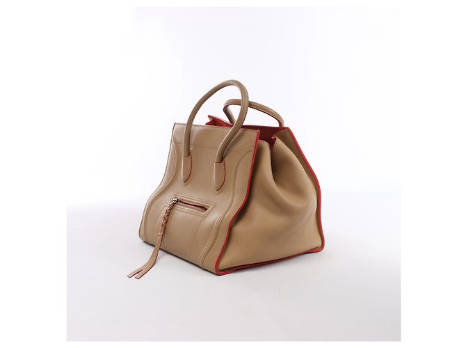 Céline Borsa a mano Celine Luggage Phantom in pelle Beige x Red - vista 2