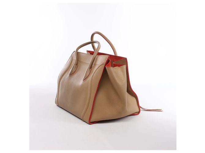 Céline Borsa a mano Celine Luggage Phantom in pelle Beige x Red - vista 3