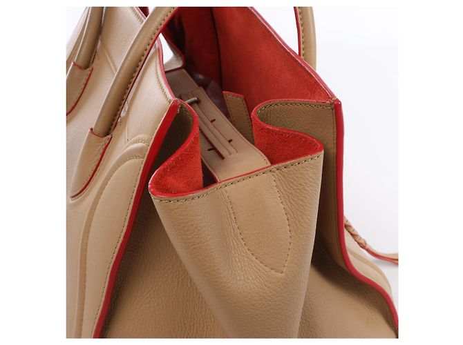 Céline Borsa a mano Celine Luggage Phantom in pelle Beige x Red - vista 4