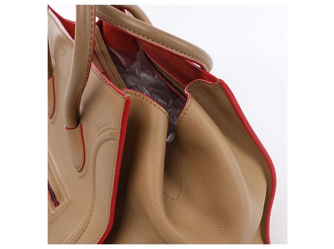 Céline Borsa a mano Celine Luggage Phantom in pelle Beige x Red - vista 5