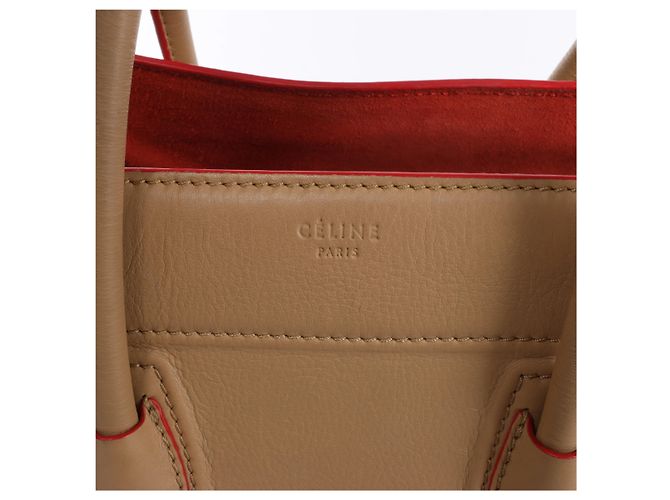 Céline Borsa a mano Celine Luggage Phantom in pelle Beige x Red - vista 6