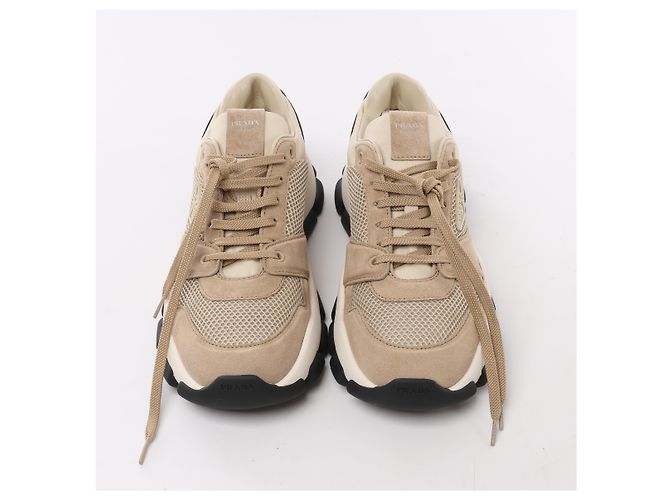 Baskets PRADA en mesh x daim beige, taille EU 40 - vue 13