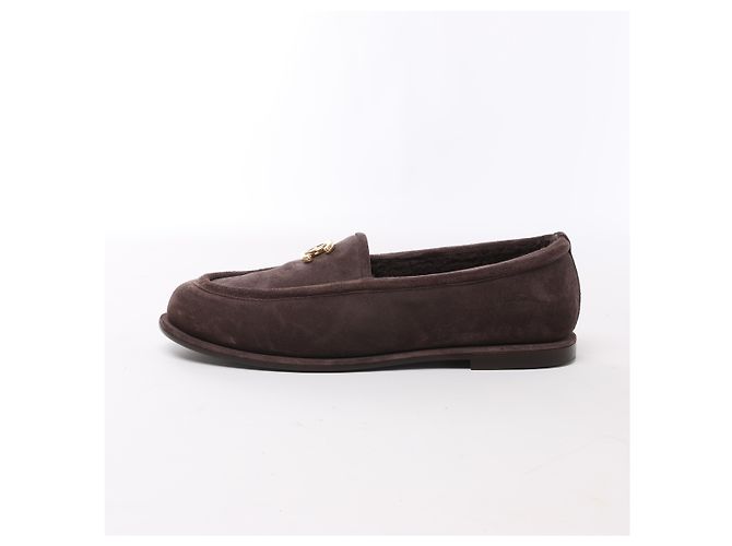 Mocassini Chanel CC logo in camoscio x shearling marroni, taglia 40.5 EU Marrone - vista 10